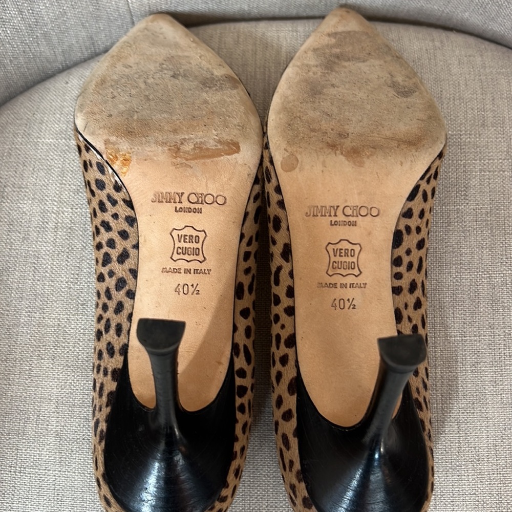 Jimmy Choo Elevens in Leopard size 40.5 Animal print Cheetah pony hair heels - Picture 5 of 16